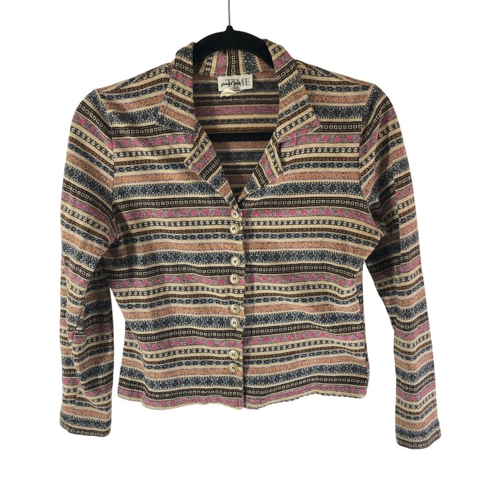 Just in Time Womens Top Button Front Vintage Y2K Striped Geometric M?